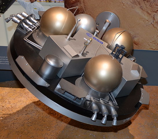 A model of the Schiaparelli lander. The lander is part of the ExoMars mission. By Pline - Own work, CC BY-SA 3.0, https://commons.wikimedia.org/w/index.php?curid=26837226