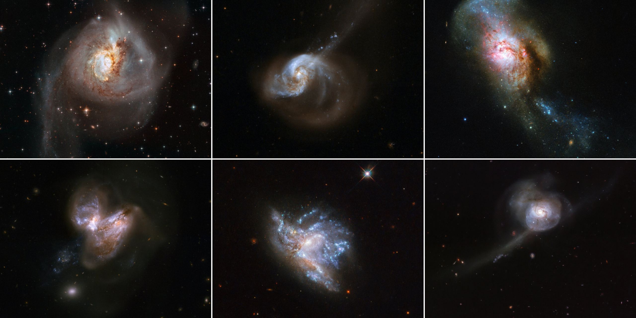 The Universe in Formation. Hubble Sees 6 Examples of Merging Galaxies