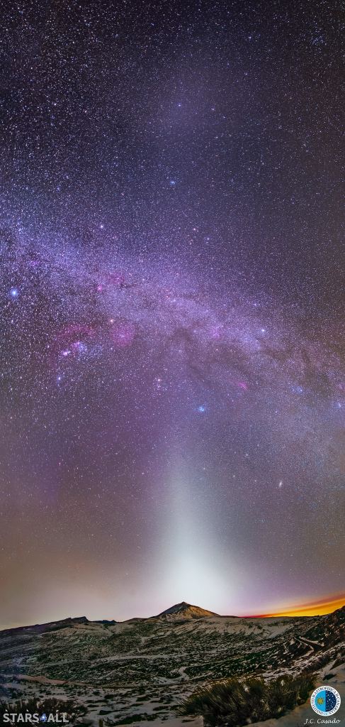 Vertical panorama showing the night sky over the Canary Islands.