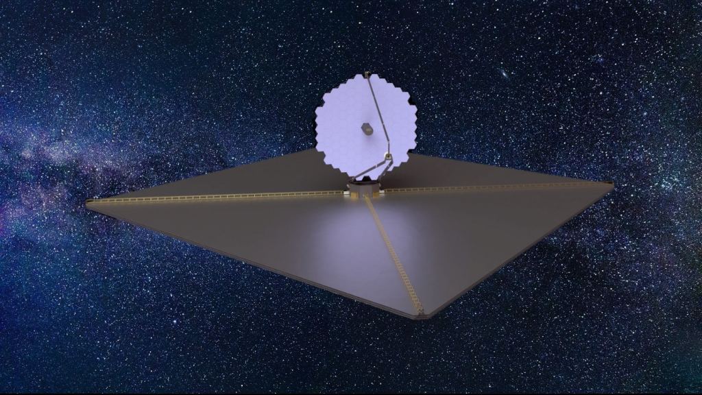 An artist's illustration of the LUVOIR-A telescope concept, a future space telescope that will be able to characterize large numbers of exoplanets. There are two conceptual designs for LUVOIR, one with an 8-meter mirror and one with a 15-meter mirror. Image Credit: NASA