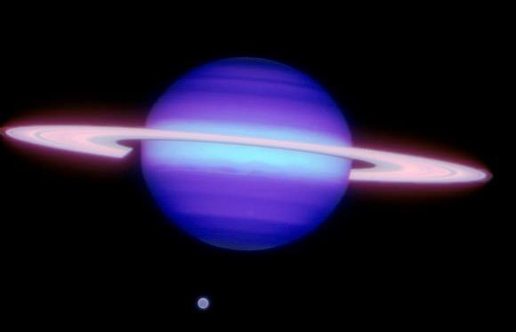 Saturn and Titan (six o'clock). CREDIT: Gemini Observatory/AURA/Henry Roe, Lowell Observatory/Emily Schaller, Insitute for Astronomy, University of Hawai‘i