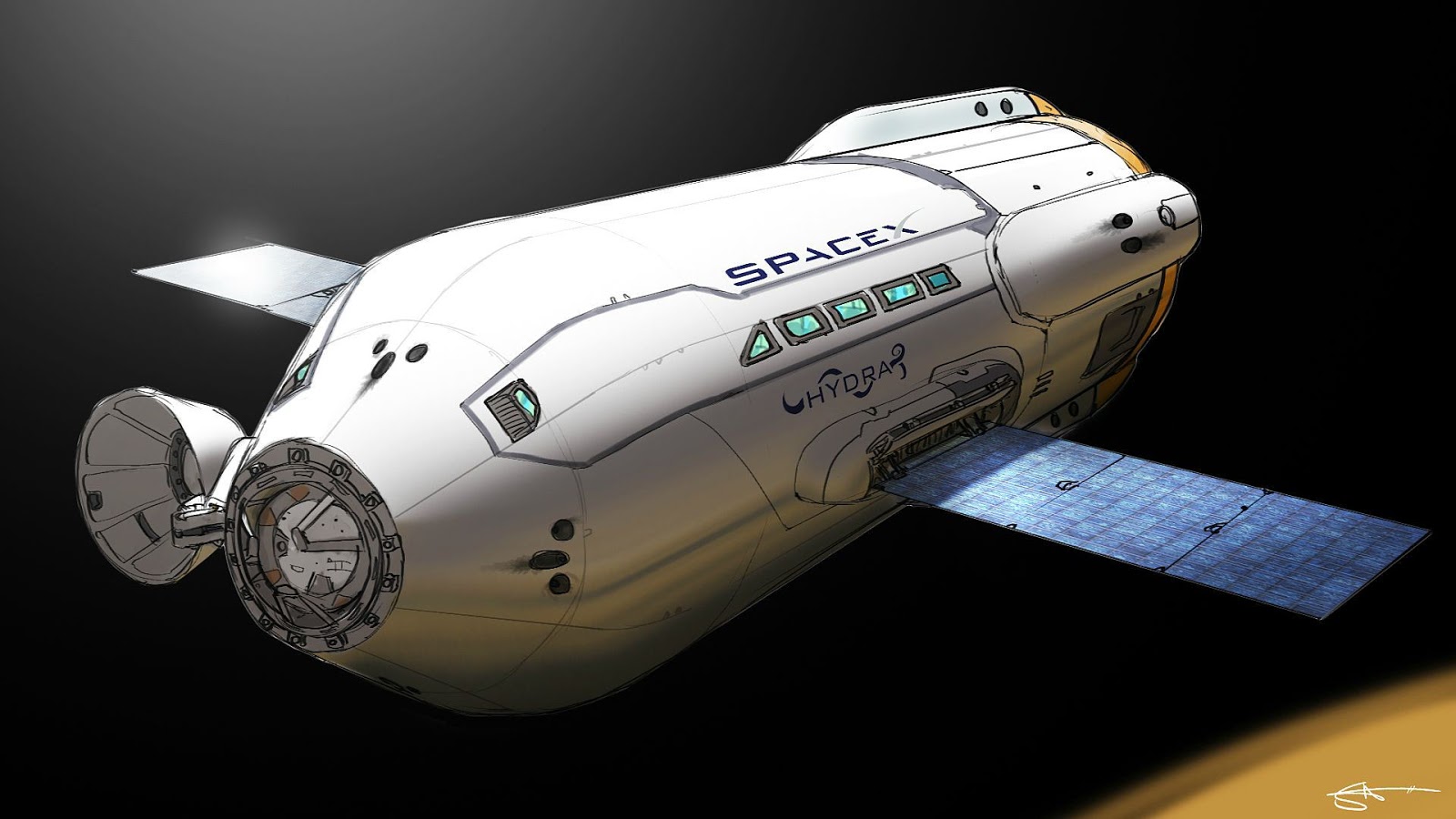 Concept art for SpaceX's Mars Colonial Transporter (MCT) Credit: Stanley Von Medvey (aka bagtaggar)