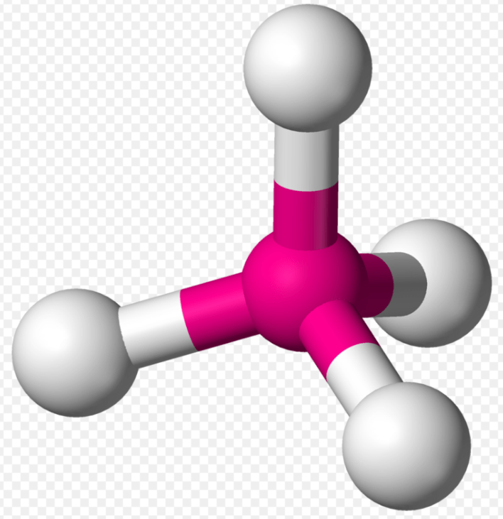 This is a 3D ball model of a tetrahedral molecule. A central atom is located at the center with four substituents that are located at the corners of a tetrahedron. Image Credit: Public Domain, https://commons.wikimedia.org/w/index.php?curid=1454649