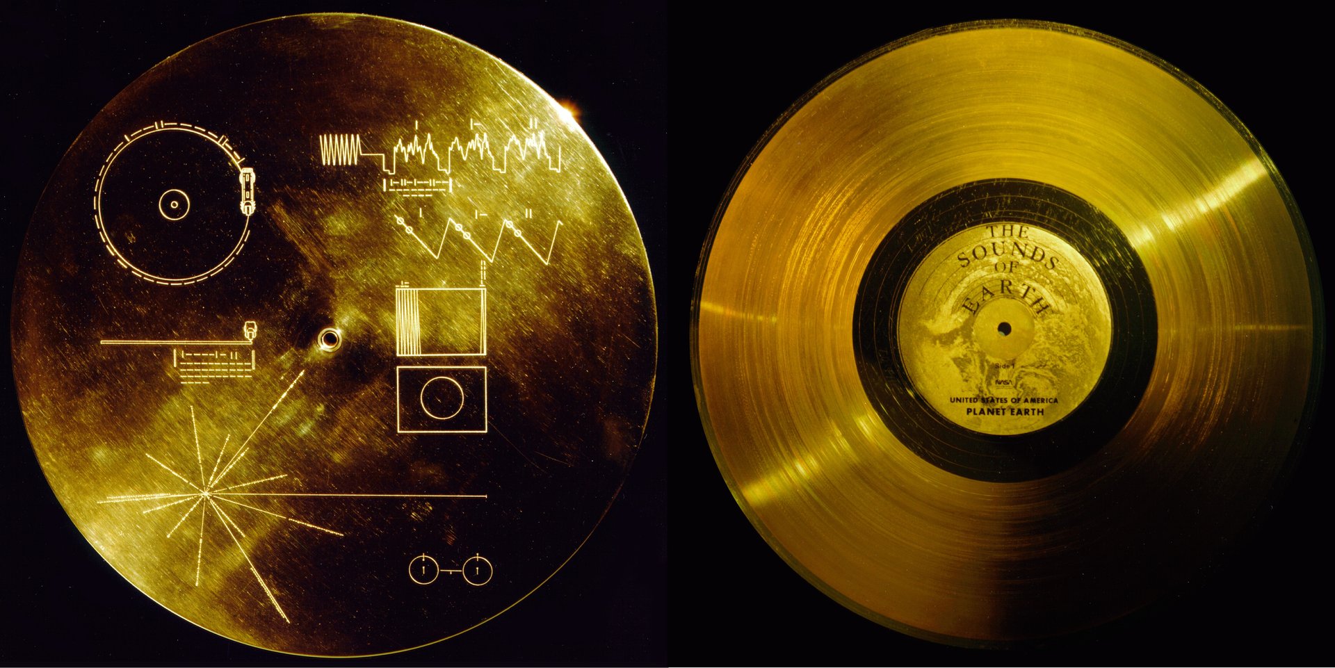 The Voyager Golden Record, including the "Sounds of Earth" record (right) and the cover with instructions on how to play it (left). Credit: NASA/JPL-Caltech